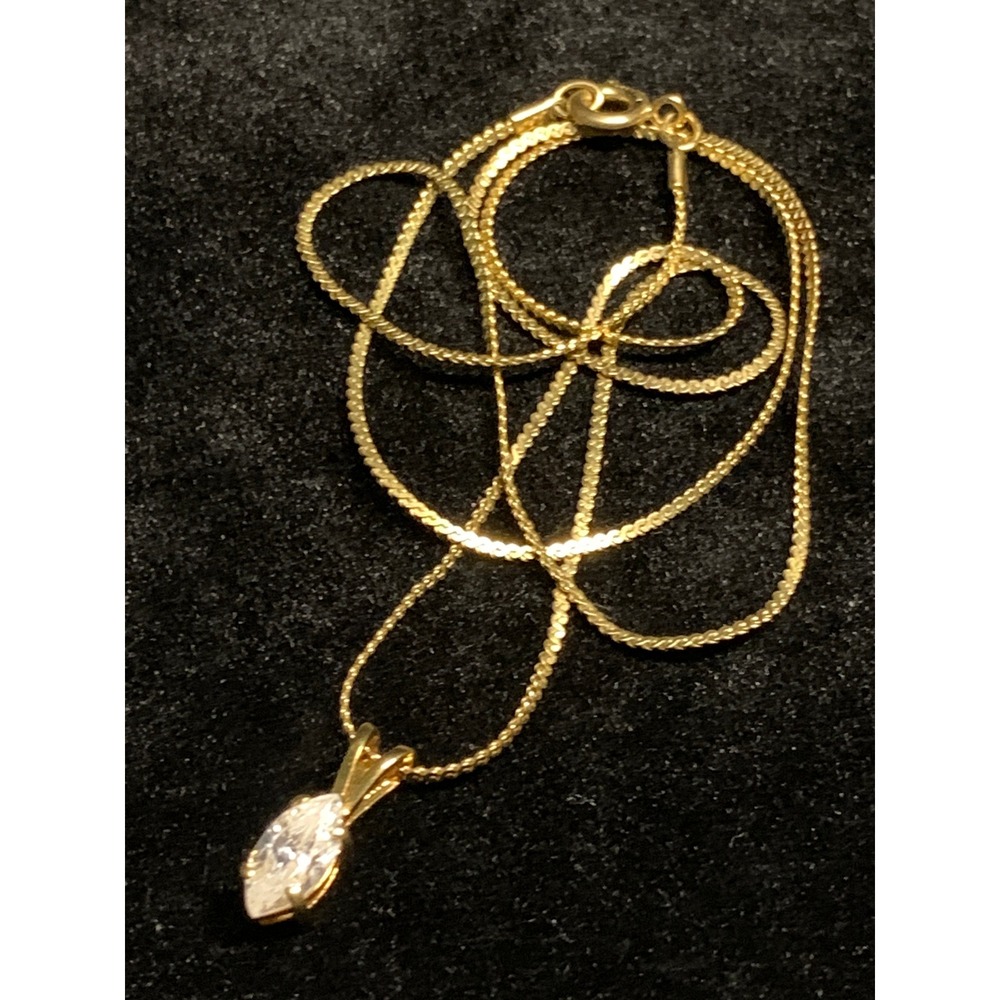 14k Gold Filled Marquise Cubic Zirconia Solitaire Pendant Necklace 18 Inch 2g
